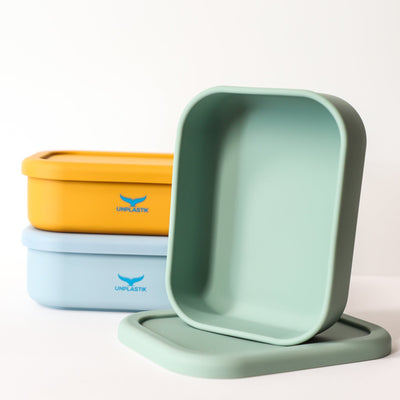 Silicone Reusable Rectangle with No Compartments Lunch Boxes