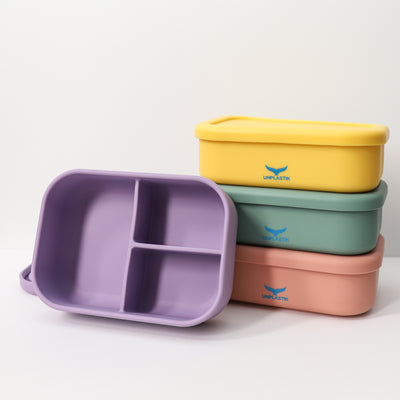 Silicone Reusable Rectangle with 3 Compartments Lunch Boxes